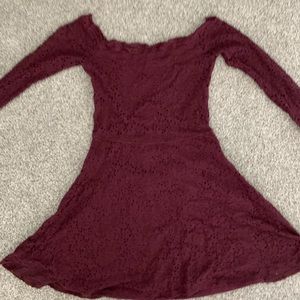 Burgundy lace off the-shoulder dress